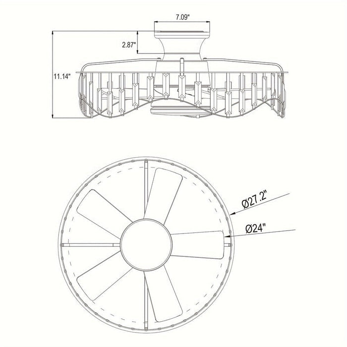 27 in. Low Profile LED Flush Mount Ceiling Fan with Remote, Round Indoor Sliver Ceiling Fan-ErisView