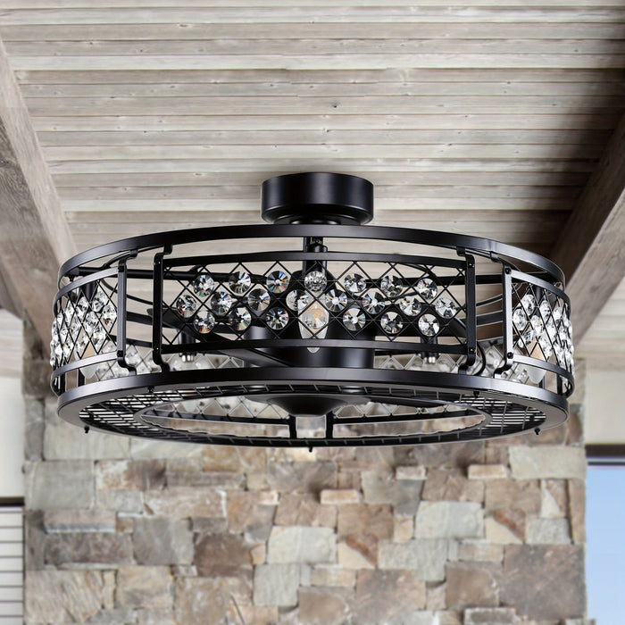 27 in. Modern Enclosed Caged Ceiling Fan with Reversible Blades, Farmhouse Crystal Ceiling Fan with LED Light and Remote Control for Dining Rooom Bedroom-ErisView