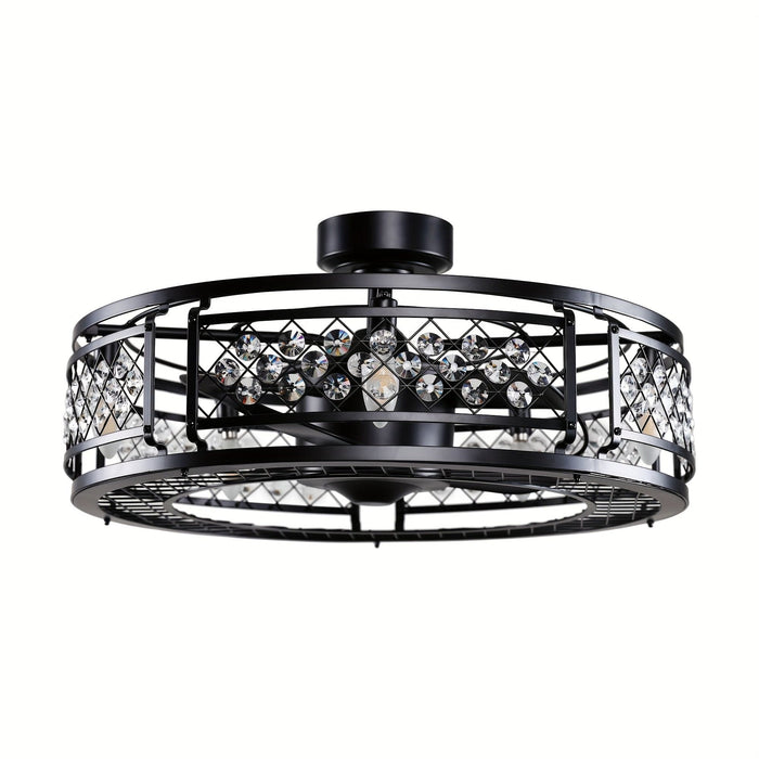 27 in. Modern Enclosed Caged Ceiling Fan with Reversible Blades, Farmhouse Crystal Ceiling Fan with LED Light and Remote Control for Dining Rooom Bedroom-ErisView