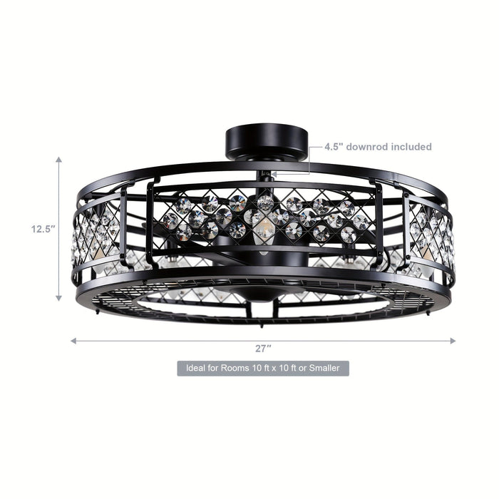 27 in. Modern Enclosed Caged Ceiling Fan with Reversible Blades, Farmhouse Crystal Ceiling Fan with LED Light and Remote Control for Dining Rooom Bedroom-ErisView