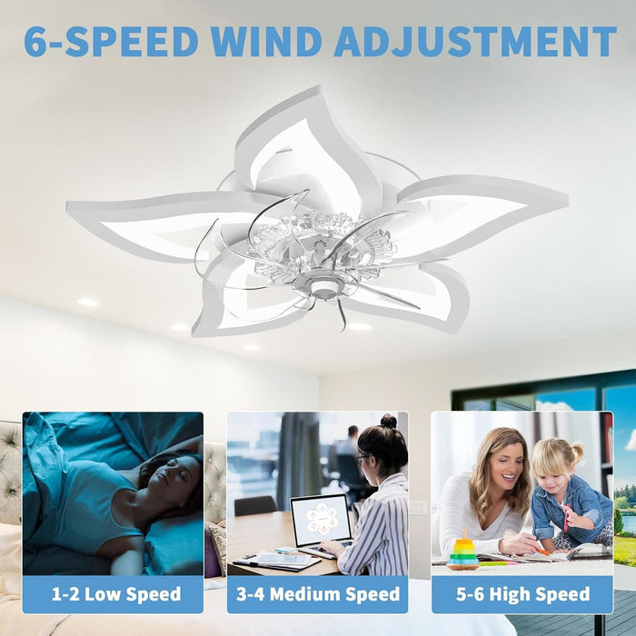 27 in. White Modern Ceiling Fan, Dimmable Remote Ceiling Fan with Light Remote APP Control, Small Flush Mount Ceiling Fans with LED Light-3-ErisView