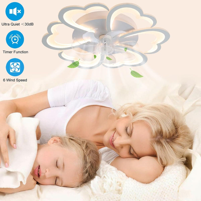 27 in. White Smart Ceiling Fan with Light and Remote, Modern Low Profile Flush Mount Enclosed Ceiling Fan for Bedroom Living Room Kitchen Kids Room-5-ErisView