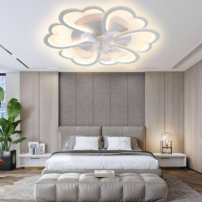 27 in. White Smart Ceiling Fan with Light and Remote, Modern Low Profile Flush Mount Enclosed Ceiling Fan for Bedroom Living Room Kitchen Kids Room-7-ErisView