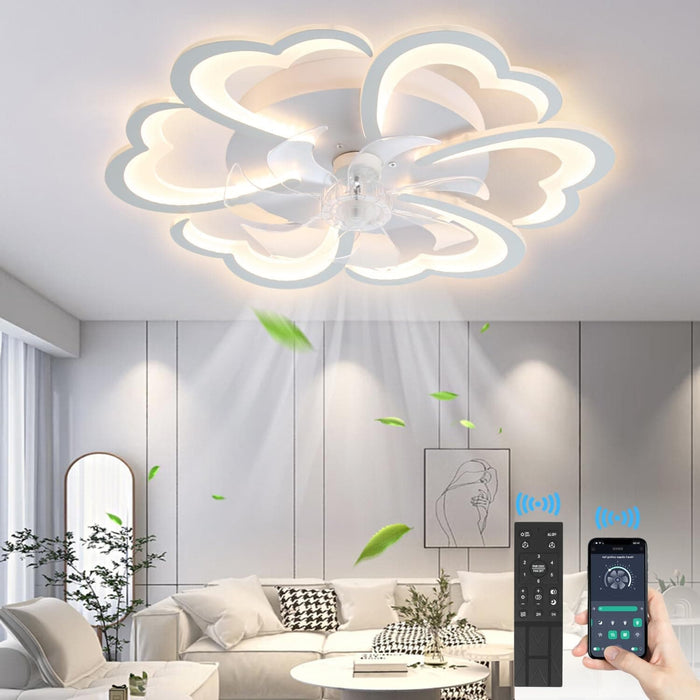 27 in. White Smart Ceiling Fan with Light and Remote, Modern Low Profile Flush Mount Enclosed Ceiling Fan for Bedroom Living Room Kitchen Kids Room-1-ErisView