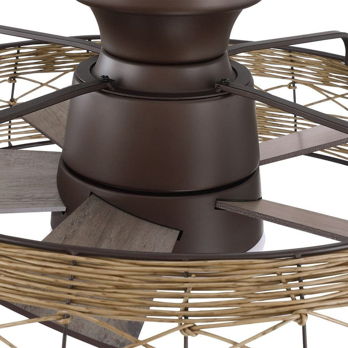 27.4 in. 5-Blade Flush Mount Ceiling Fan with LED Light Remote Rattan Shade-ErisView