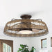 27.4 in. 5-Blade Flush Mount Ceiling Fan with LED Light Remote Rattan Shade-ErisView