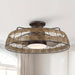27.4 in. 5-Blade Flush Mount Ceiling Fan with LED Light Remote Rattan Shade-ErisView