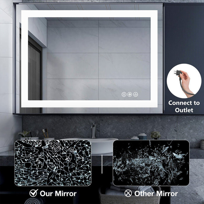 Anti-fog LED Bathroom Mirror, Dual Light, 3 Color Modes, Dimmable, Tempered Glass Vanity/Wall
