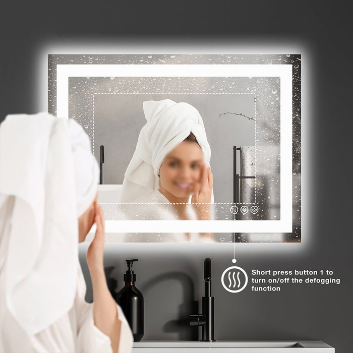 Anti-fog LED Bathroom Mirror, Dual Light, 3 Color Modes, Dimmable, Tempered Glass Vanity/Wall