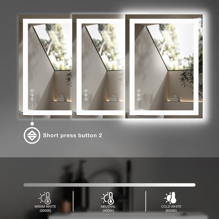 Anti-fog LED Bathroom Mirror, Dual Light, 3 Color Modes, Dimmable, Tempered Glass Vanity/Wall
