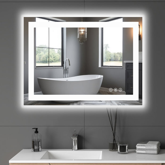 Anti-fog LED Bathroom Mirror, Dual Light, 3 Color Modes, Dimmable, Tempered Glass Vanity/Wall