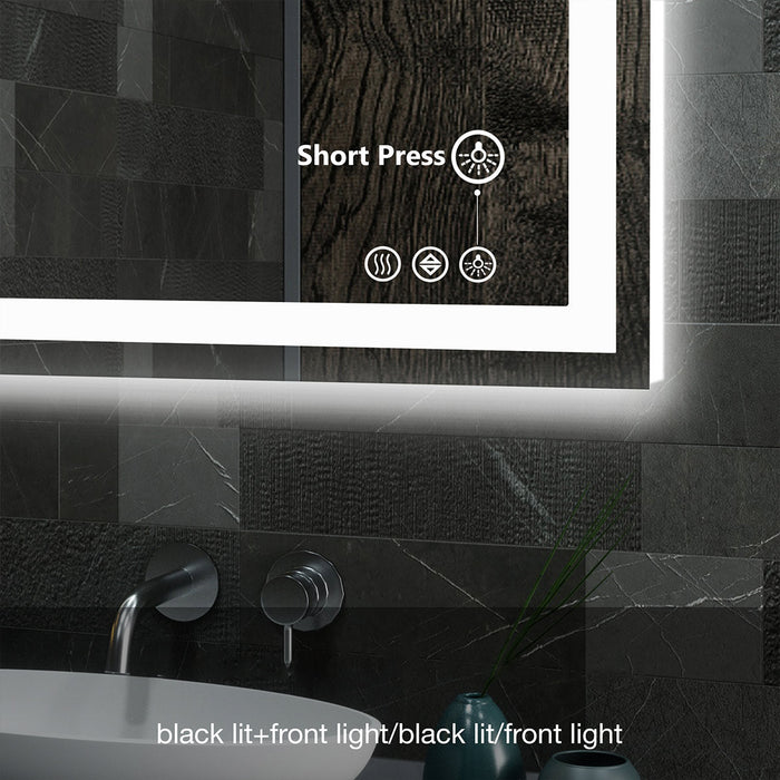 Anti-fog LED Bathroom Mirror, Dual Light, 3 Color Modes, Dimmable, Tempered Glass Vanity/Wall