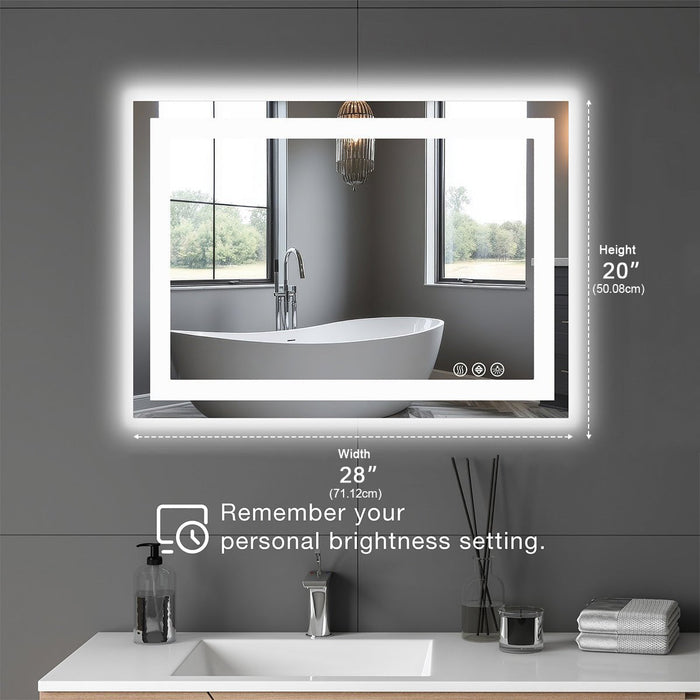 Anti-fog LED Bathroom Mirror, Dual Light, 3 Color Modes, Dimmable, Tempered Glass Vanity/Wall