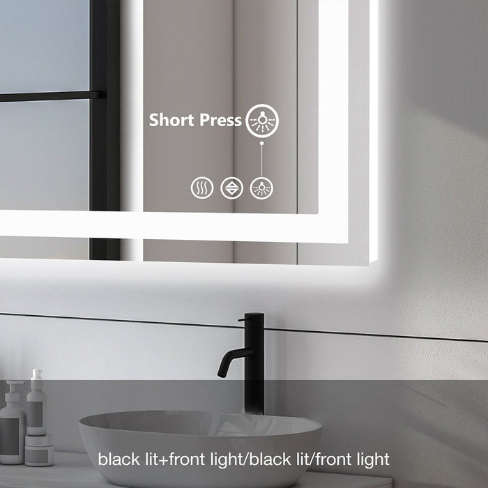 Anti-fog LED Bathroom Mirror, Dual Light, 3 Color Modes, Dimmable, Tempered Glass Vanity/Wall