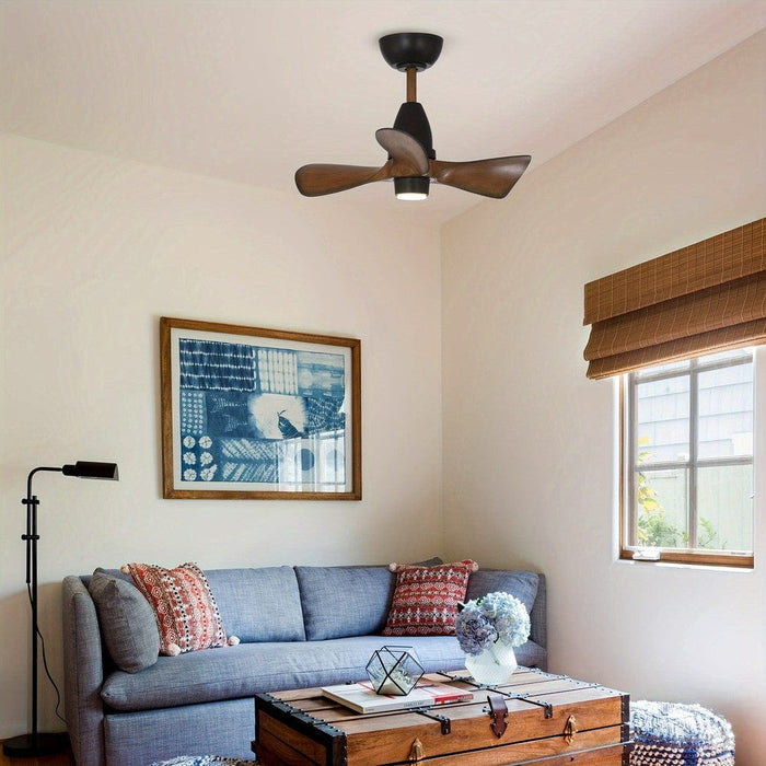28 in. Black LED Ceiling Fan with Light Remote Control, Farmhouse 3-Blade LED Ceiling Fan-ErisView