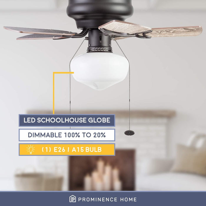28 in. Bronze Traditional Flush Mount LED Ceiling Fan with Light, Indoor Ceiling Fan with Pull Chain, Reversible Motor-2-ErisView