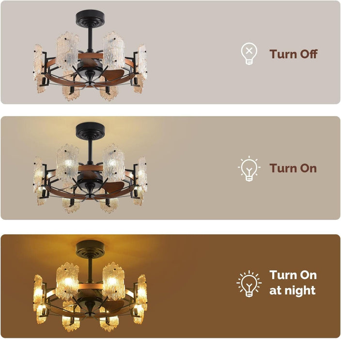 28 in. Caged Ceiling Fan with Light, Retro Ceiling Fan Light Fixture-3-ErisView