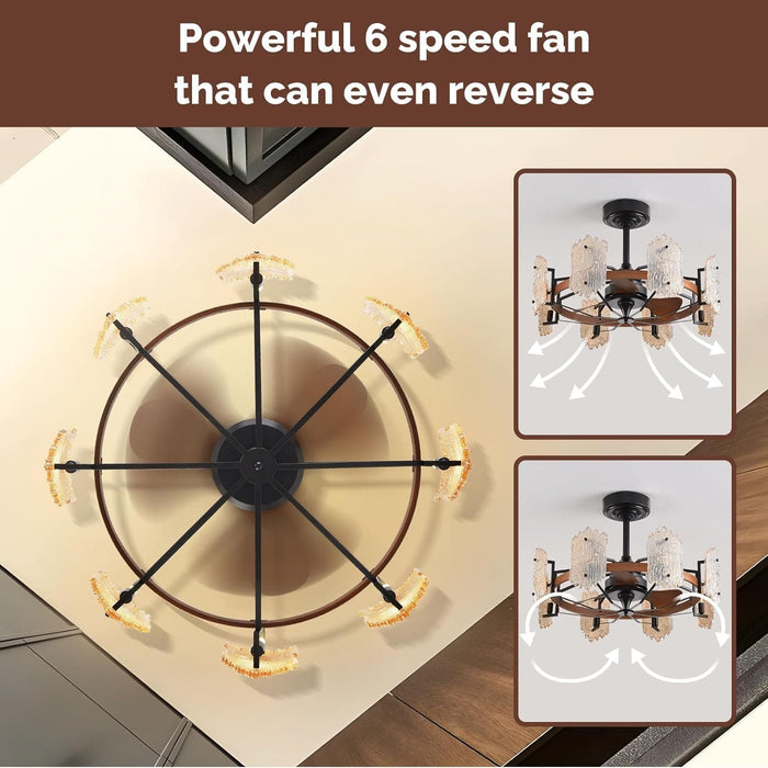 28 in. Caged Ceiling Fan with Light, Retro Ceiling Fan Light Fixture-5-ErisView