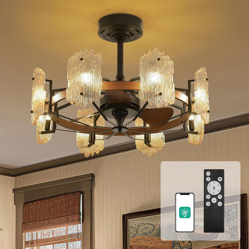 28 in. Caged Ceiling Fan with Light, Retro Ceiling Fan Light Fixture-1-ErisView