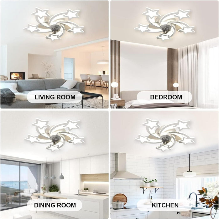 28 in. Kids Bedroom Ceiling Fans with Lights, Flush Mount Remote Control Fan, White Modern Ceiling Fan for Bedroom Ceiling Fans Living Dining Room-9-ErisView