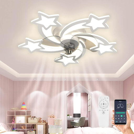 28 in. Kids Bedroom Ceiling Fans with Lights, Flush Mount Remote Control Fan, White Modern Ceiling Fan for Bedroom Ceiling Fans Living Dining Room-1-ErisView