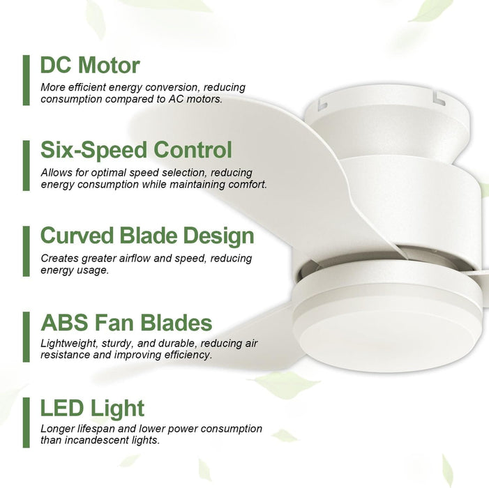 28 in. Small Low Profile Flush Mount Ceiling Fan with Remote, Black Ceiling Fan with Light, Reversible Quiet Ceiling Fans for Bedroom Kitchen Living Room-13-ErisView