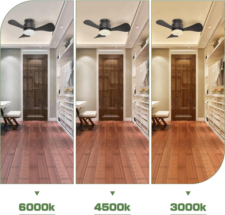 28 in. Small Low Profile Flush Mount Ceiling Fan with Remote, Black Ceiling Fan with Light, Reversible Quiet Ceiling Fans for Bedroom Kitchen Living Room-4-ErisView