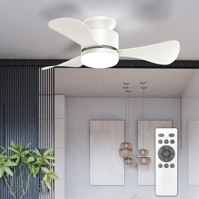 28 in. Small Low Profile Flush Mount Ceiling Fan with Remote, Black Ceiling Fan with Light, Reversible Quiet Ceiling Fans for Bedroom Kitchen Living Room-9-ErisView