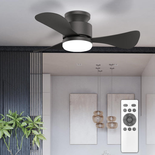 28 in. Small Low Profile Flush Mount Ceiling Fan with Remote, Black Ceiling Fan with Light, Reversible Quiet Ceiling Fans for Bedroom Kitchen Living Room-1-ErisView