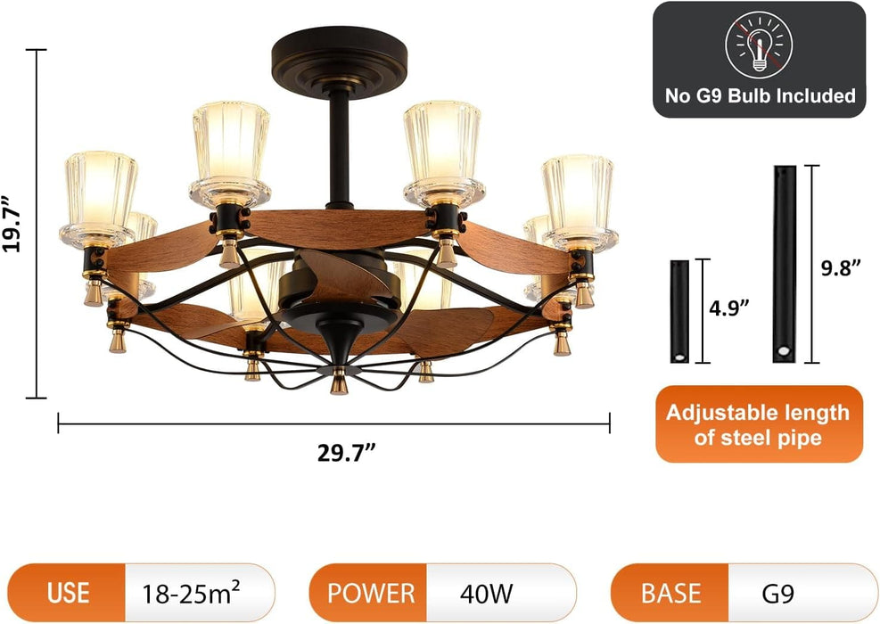 29 in. Farmhouse Ceiling Fan with Lights and Remote, Crystal Chandelier Ceiling Fan, Cabin Ceiling Fans for Living Room Bedroom Hallway Dining Room-2-ErisView