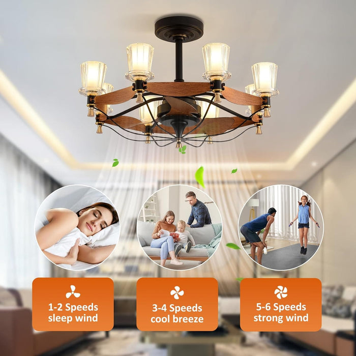 29 in. Farmhouse Ceiling Fan with Lights and Remote, Crystal Chandelier Ceiling Fan, Cabin Ceiling Fans for Living Room Bedroom Hallway Dining Room-5-ErisView