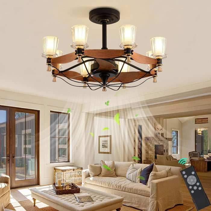 29 in. Farmhouse Ceiling Fan with Lights and Remote, Crystal Chandelier Ceiling Fan, Cabin Ceiling Fans for Living Room Bedroom Hallway Dining Room-7-ErisView