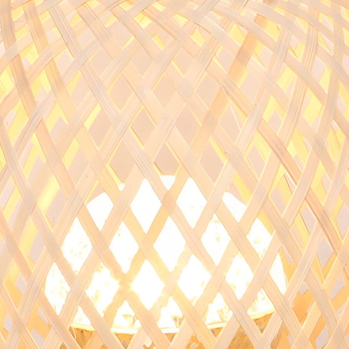 Portable Woven Shade Desk Lantern with Handle. Bamboo Table Lamp with Lid