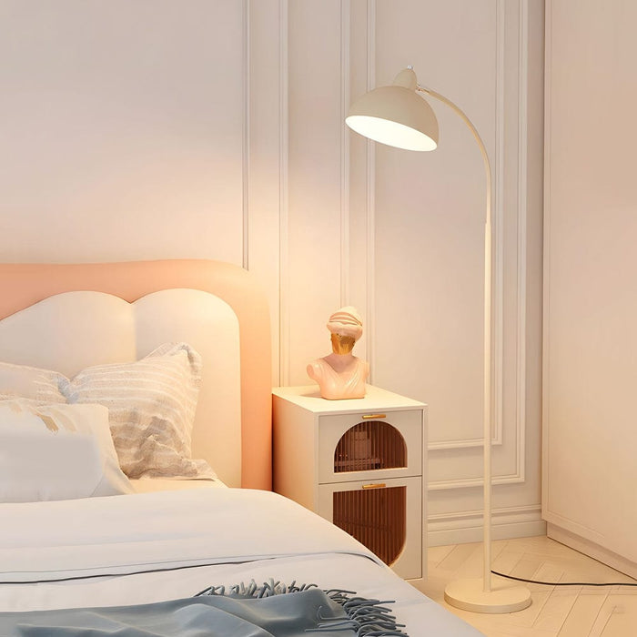 Modern White Chrome Arc Floor Lamp with Dome Shade