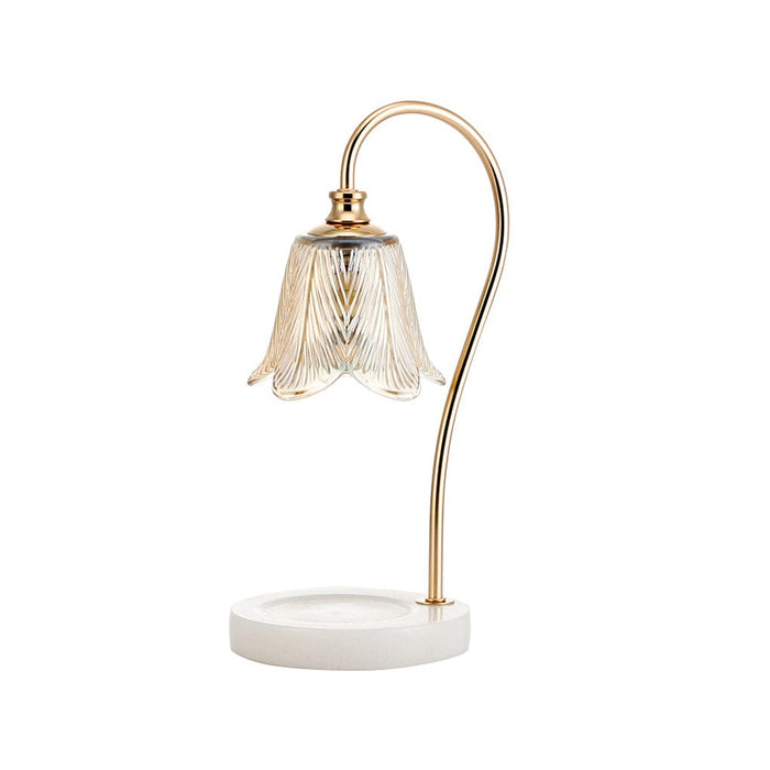 1-Light Glass Shade Candle Warmer Log Marble Table Lamp with Dimmer Switch