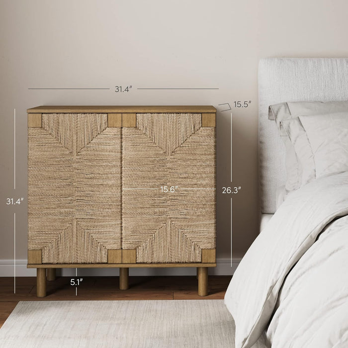 Nathan James Beacon Accent Natural Sideboard Storage Cabinet in Light Wood with Adjustable Interior Shelf and Seagrass Doors, for Hallway, Entryway or Dining Room, Light Brown