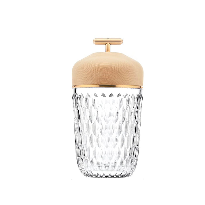 Bevel-cut Light Ash Clear Crystal Folia Wood Lid Table  Lamp LED  Touch Switch Ambient Lighting