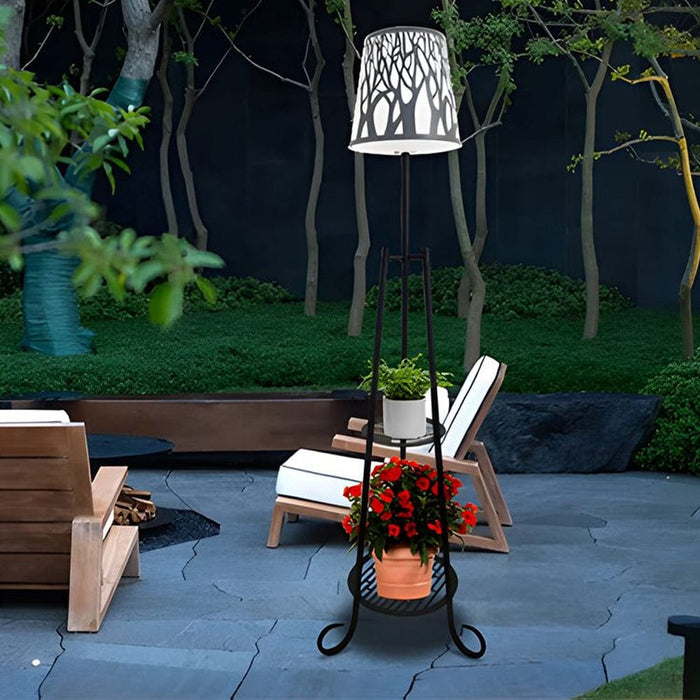 Modern Metal Solar Floor Lamp Outdoor with 2 Plant Stands