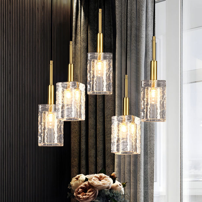 Crystal Cube Brass Pendant Light. 1-Light Copper Rod Kitchen Island Lighting