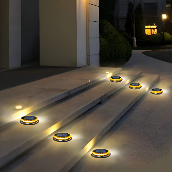 Modern Black LED Outdoor Solar Disc Path Light. 4-Pack
