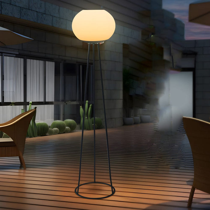 52.4 in. White PE Globe LED Solar Outdoor Standing Floor Lamp