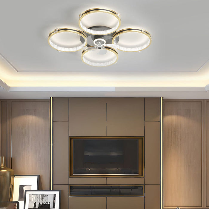 4 Rings Creative Mute Three Step Dimming LED Silent Modern Ceiling Fans