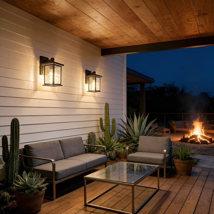 Solar Rustic Rectangular Outdoor LED Porch Wall Sconce - Waterproof Exterior Light Fixture