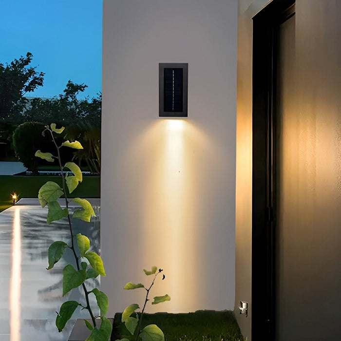 Solar Wall Sconce - Up/Down LED Outdoor Lighting, Waterproof Aluminum Glass Fixture