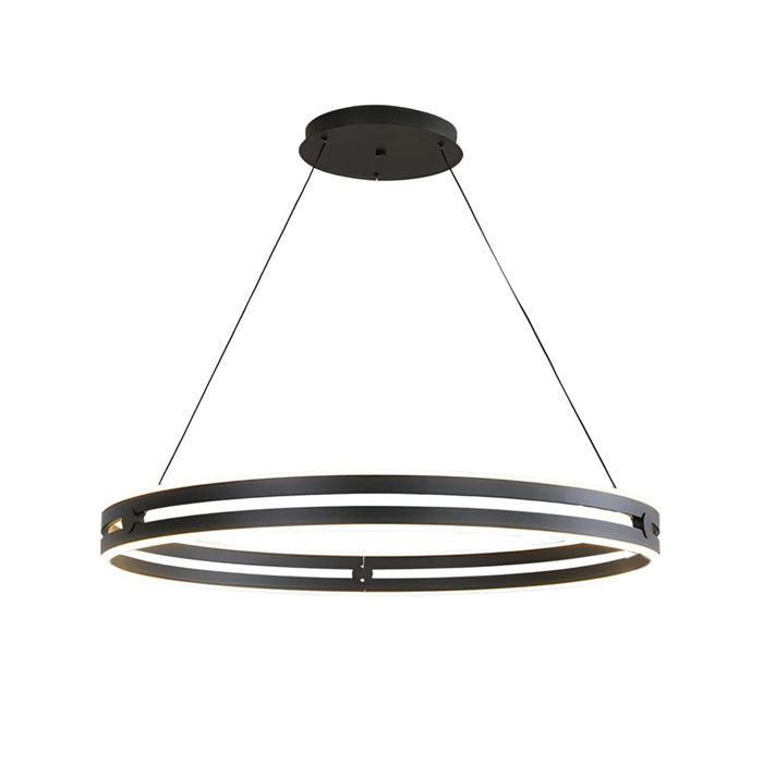 23.6-in Double Wheel Chandelier Modern LED Pendant Light. Black/Gold/Brown