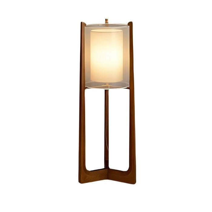 Mid Century Wooden Floor Lamp With Fabric Shade LED 3 Step Dimming Standing Lamp