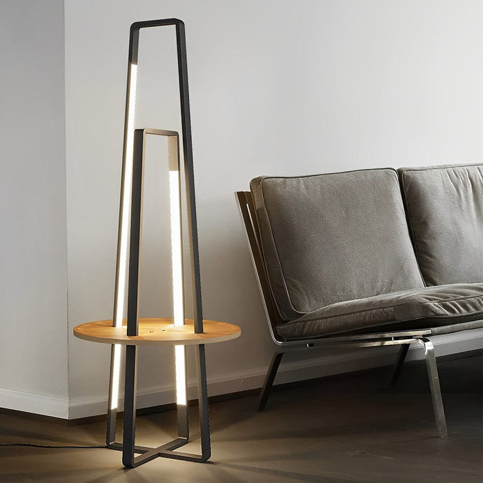 Iron 63''  Shelf Floor Lamp with Wooden Storage Shelves Living Room Standing Light
