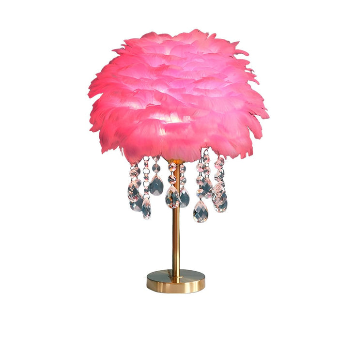 Fluffy Goose Feather Table Lamp With Crystal Tassels Nordic Bedside Lighting