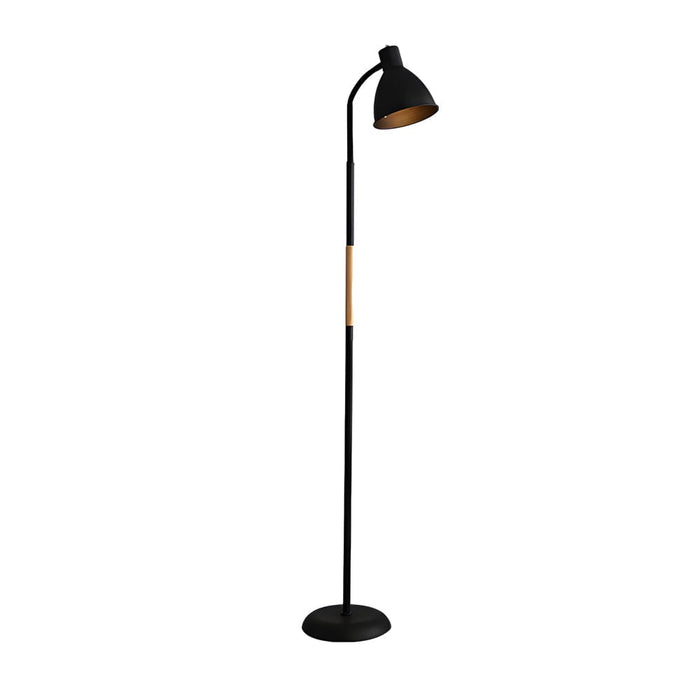 Rustic 59'' Wood & Iron Floor Lamp with Metallic Shade. US Plug