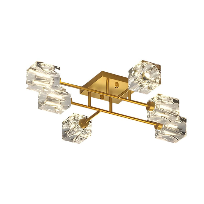 Modern Copper Crystal Cube Semi-Flush Mount Light Fixture. 4/6/8-Light
